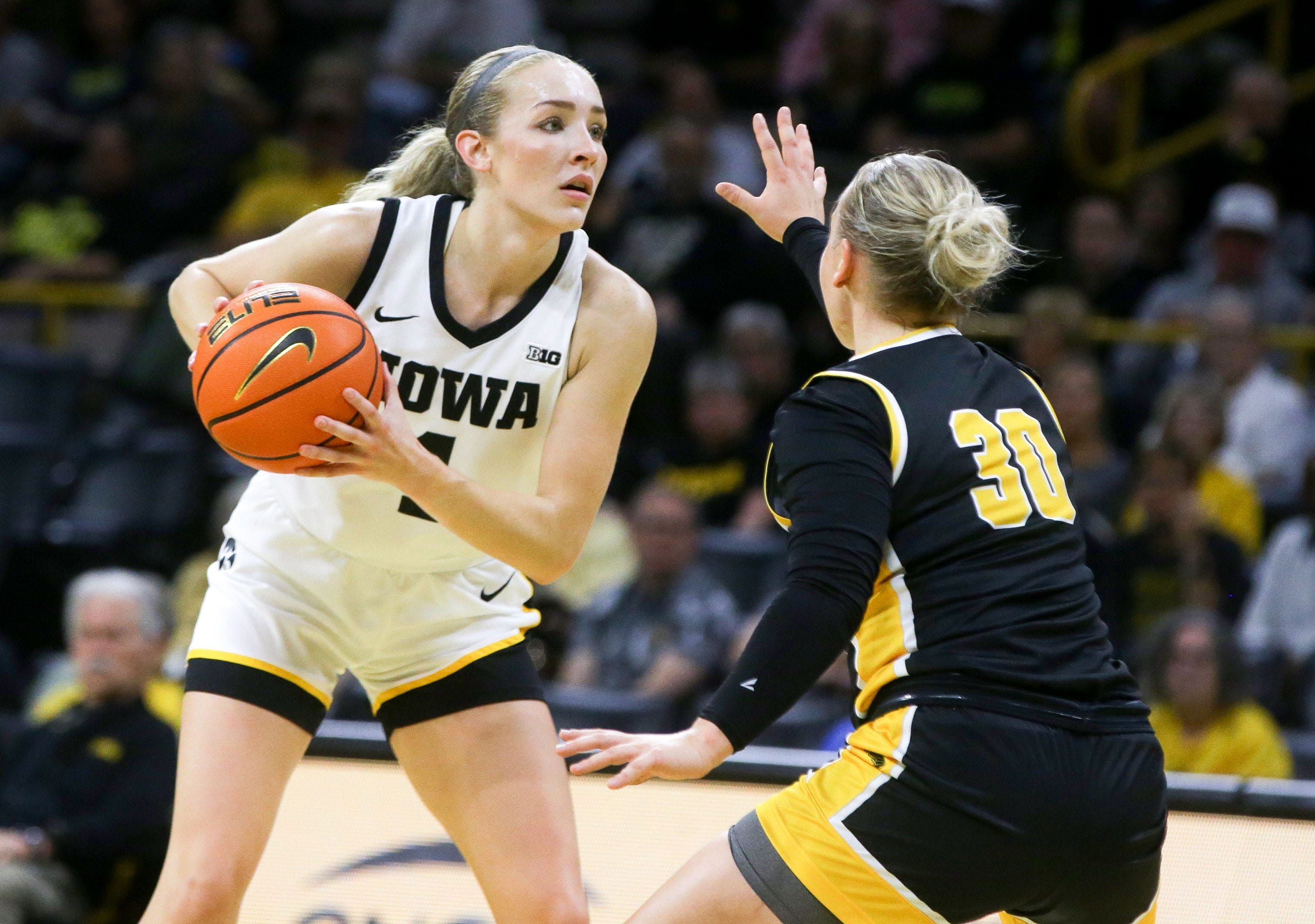 Iowa guard Kylie Feuerbach tallied 14 points and six steals in the Hawkeyes win over NIU Huskies on Wednesday (Image Source: IMAGN).