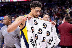 PIC: Tyrese Haliburton styles teddy bear brown cardigan with $6,011 bag for Pacers-Magic showdown