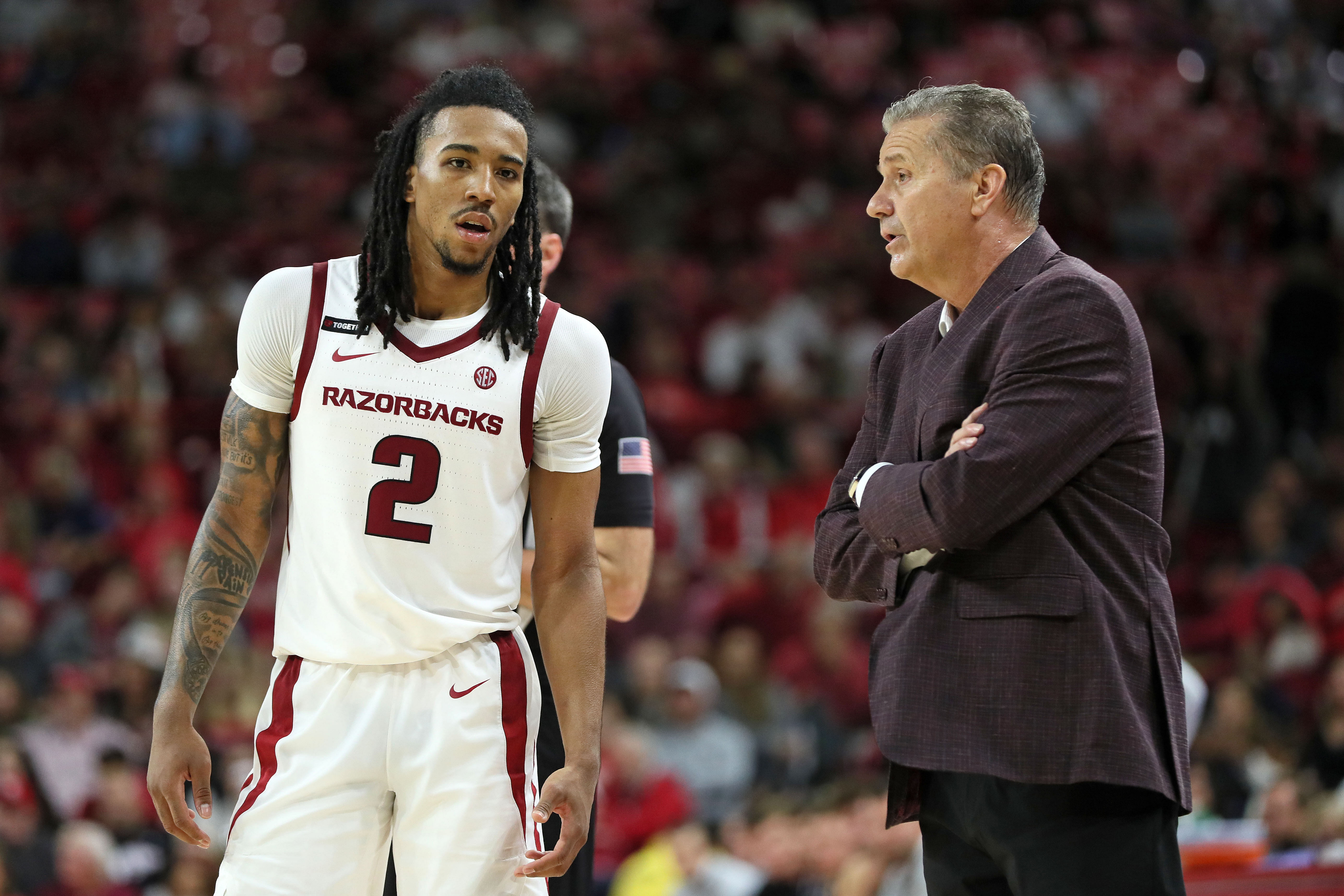 John Calipari addressing Boogie Fland (NCAA Basketball: Lipscomb at Arkansas - Source: Imagn)