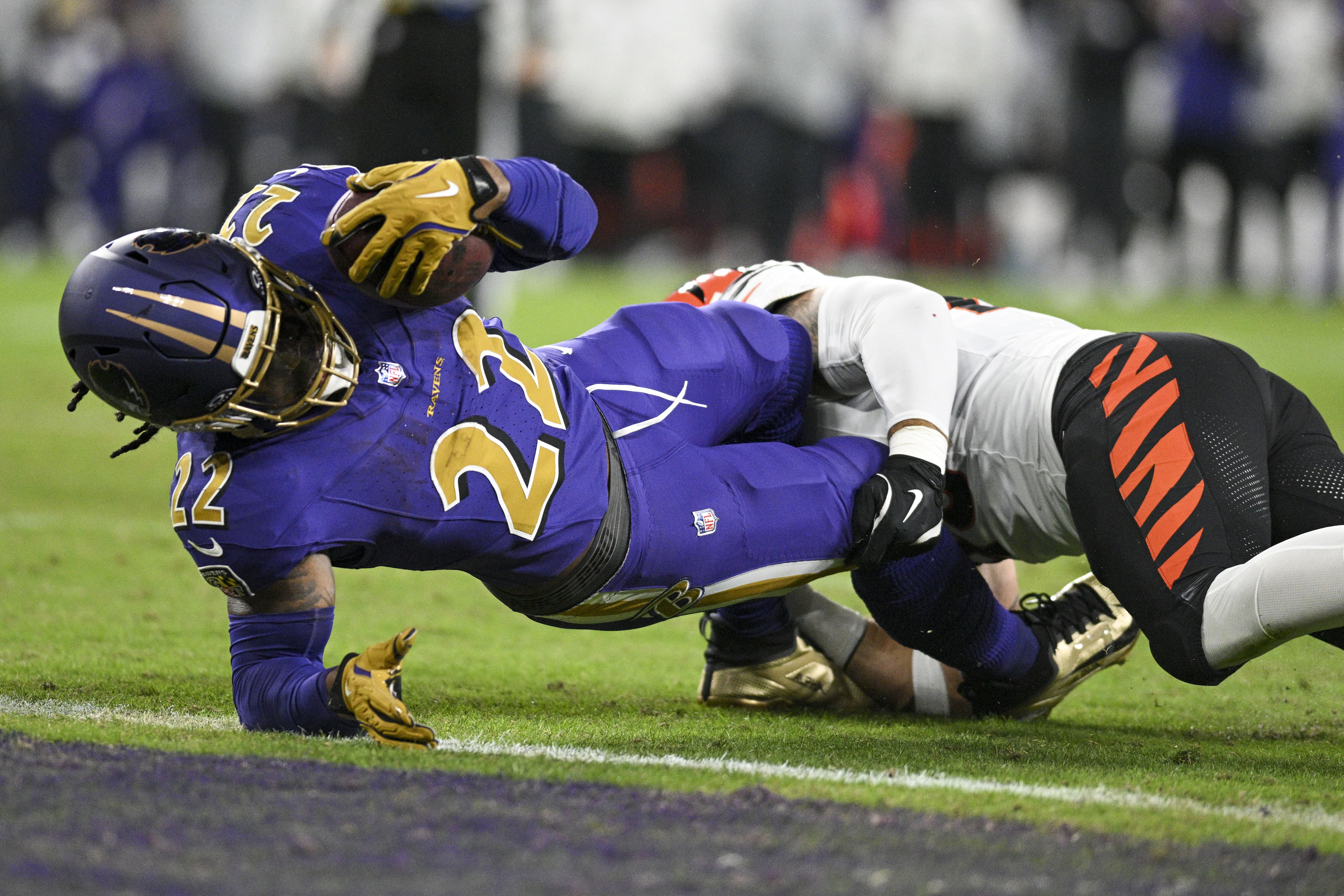 Baltimore Ravens RB Derrick Henry in action during an NFL game. (Credits: IMAGN)