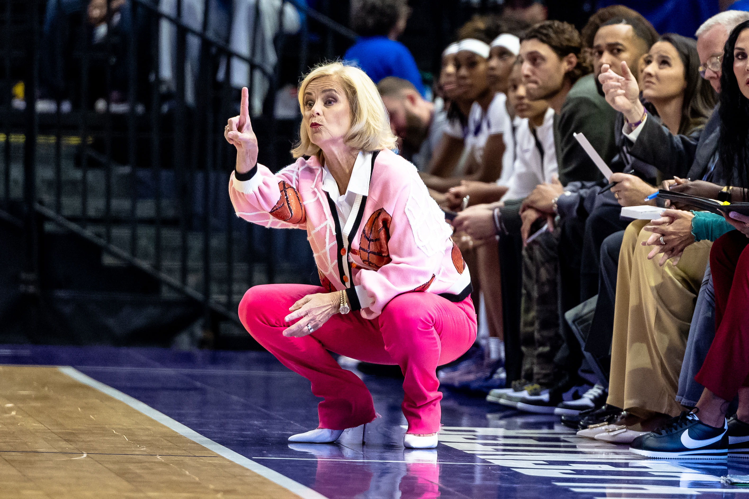 LSU Tigers coach Kim Mulkey looks on during their game against Northwestern State. Photo: Imagn