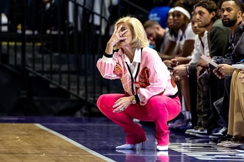 LSU coach Kim Mulkey gives direction in the game against Northwestern State. Photo: Imagn