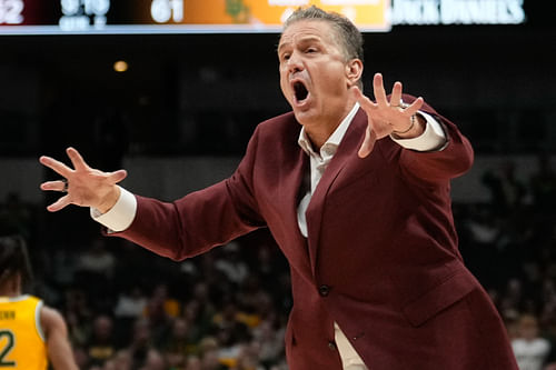 Arkansas head coach John Calipari reacts to a call against Baylor during the second half. Photo: Imagn