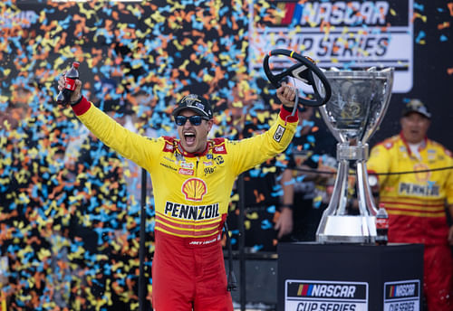 NASCAR Cup Series driver Joey Logano (22) celebrates after winning the 2024 NASCAR Cup Series championship Source: Imagn