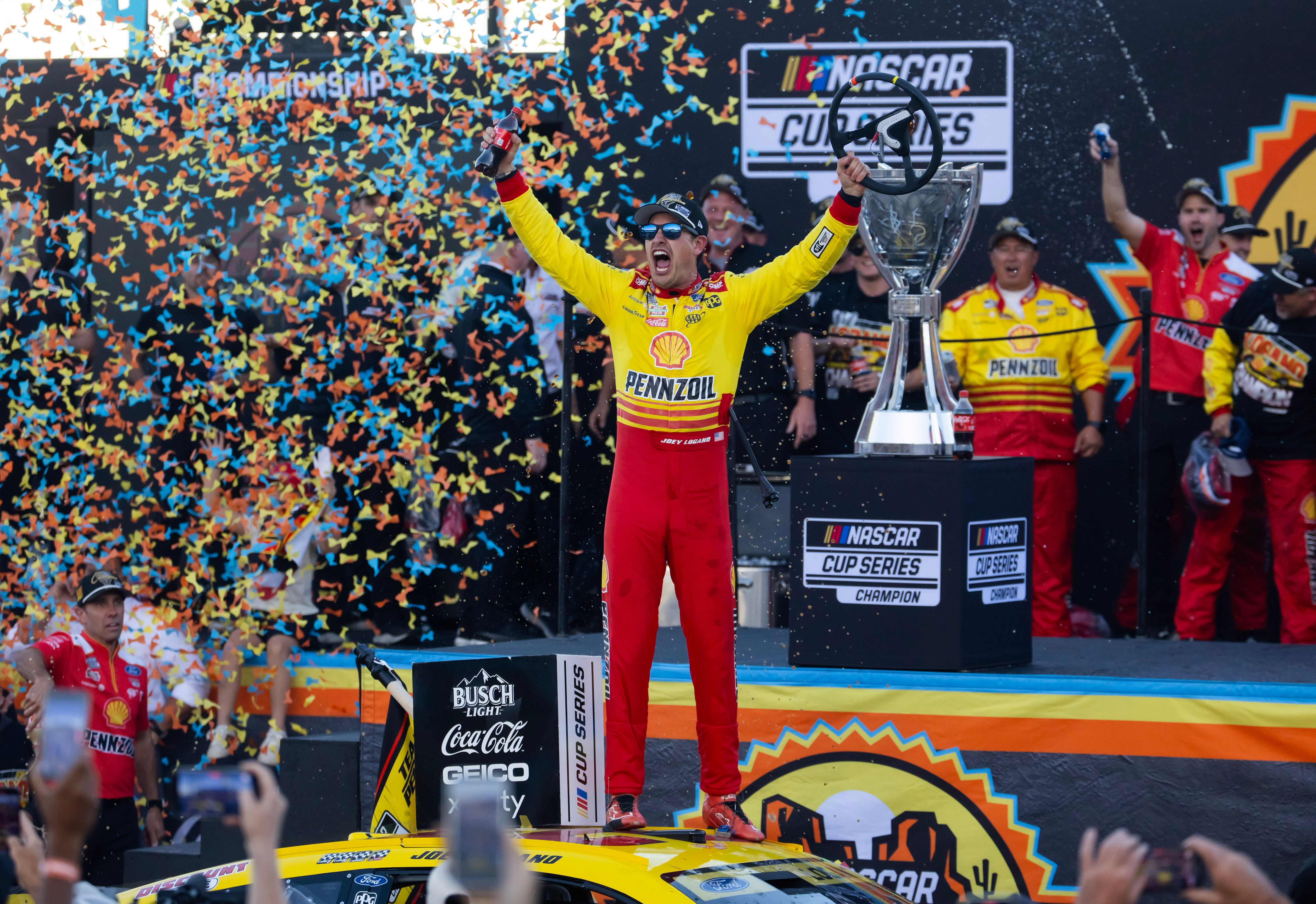 NASCAR Cup Series driver Joey Logano (22) celebrates after winning - Source: Imagn