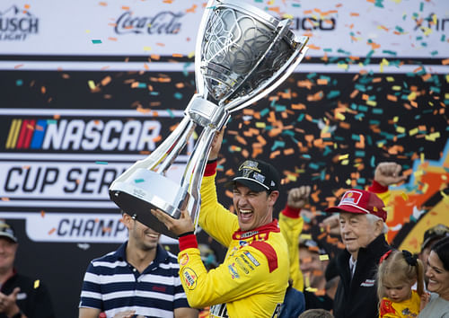 NASCAR Cup Series driver Joey Logano (22) celebrates after winning the 2024 NASCAR Cup Series championship - Source: Imagn