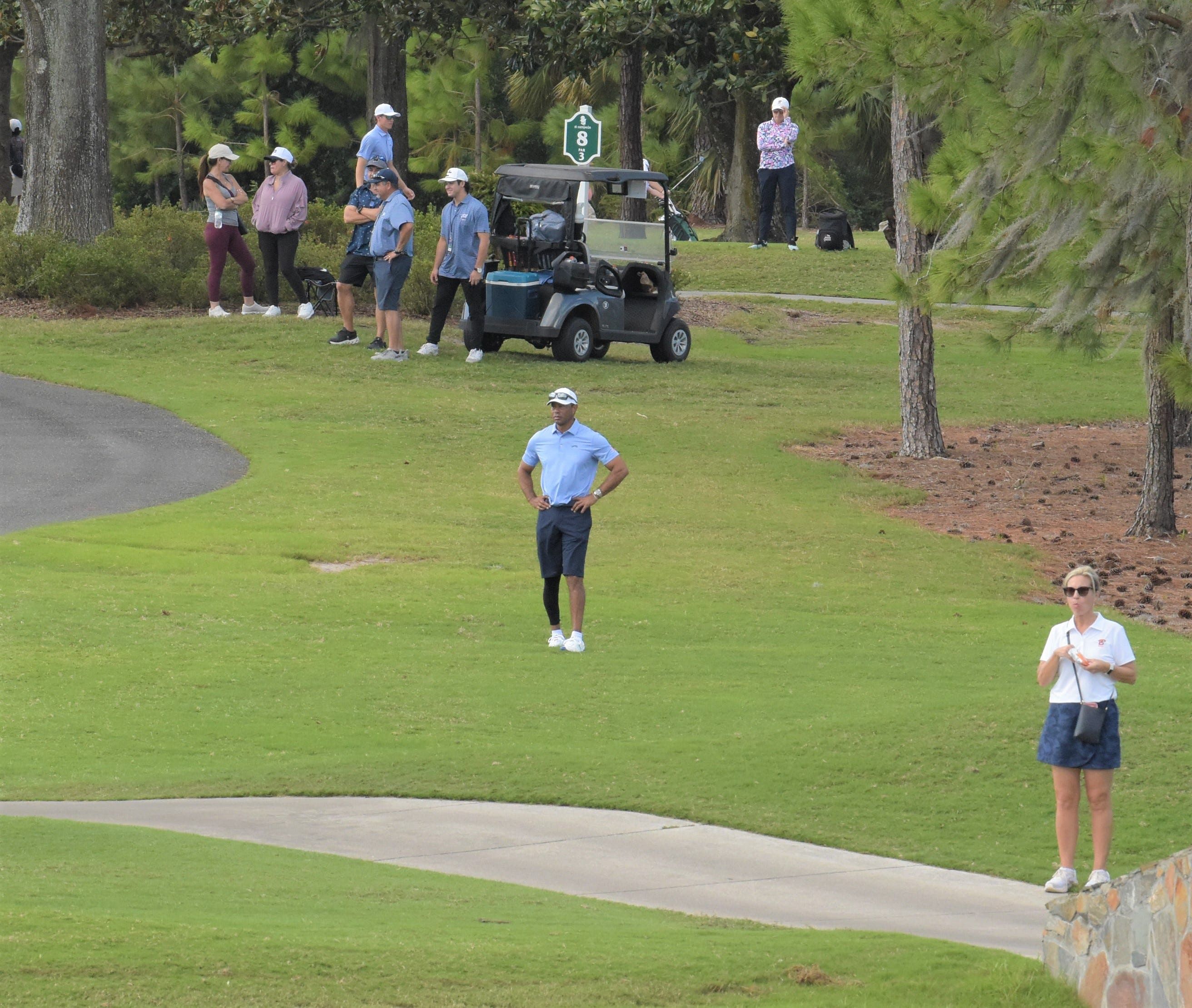 Tiger Woods following Charlie's performance (Image via Imagn)