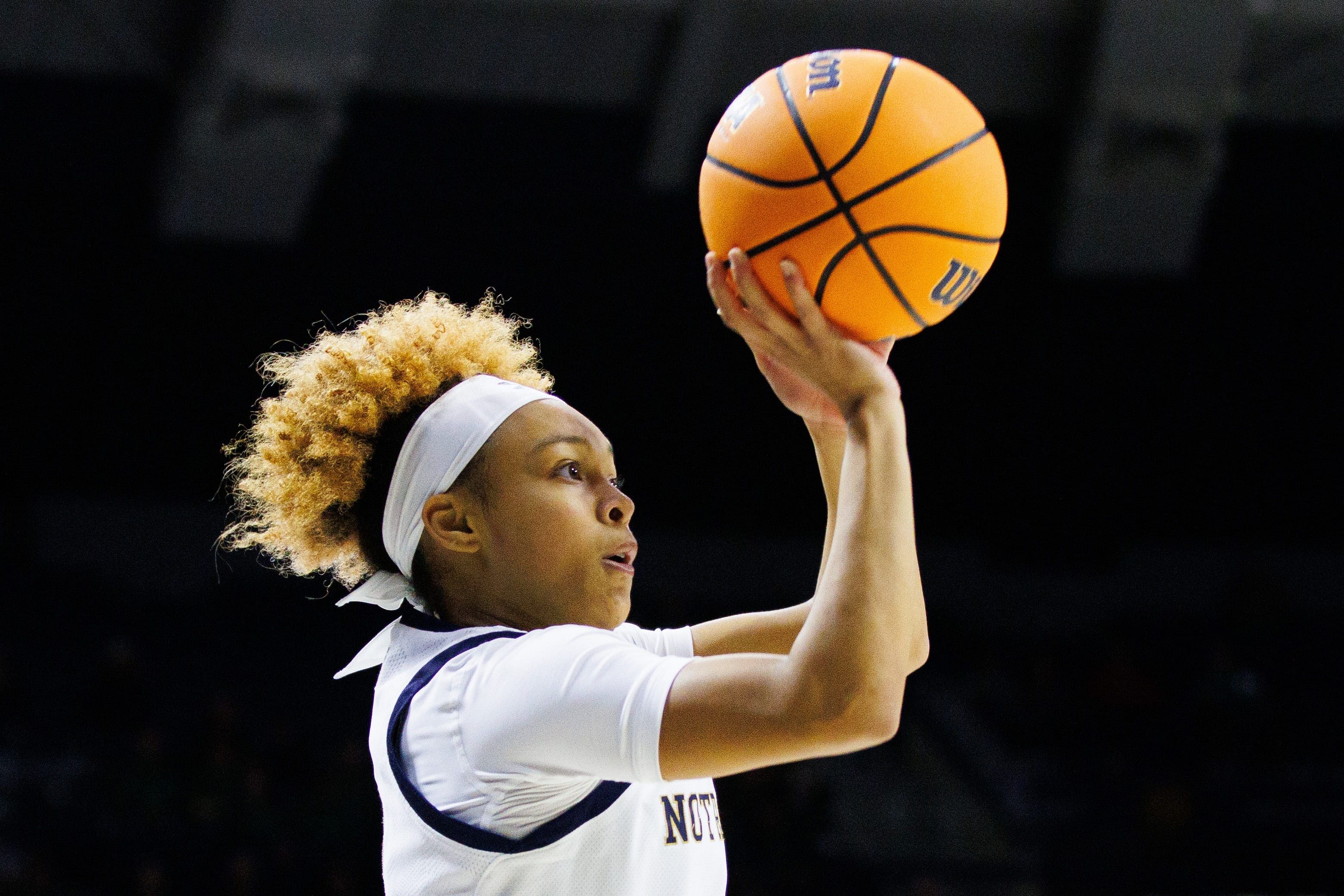 Notre Dame guard Hannah Hidalgo shoots the ball during the game against James Madison. Photo: Imagn