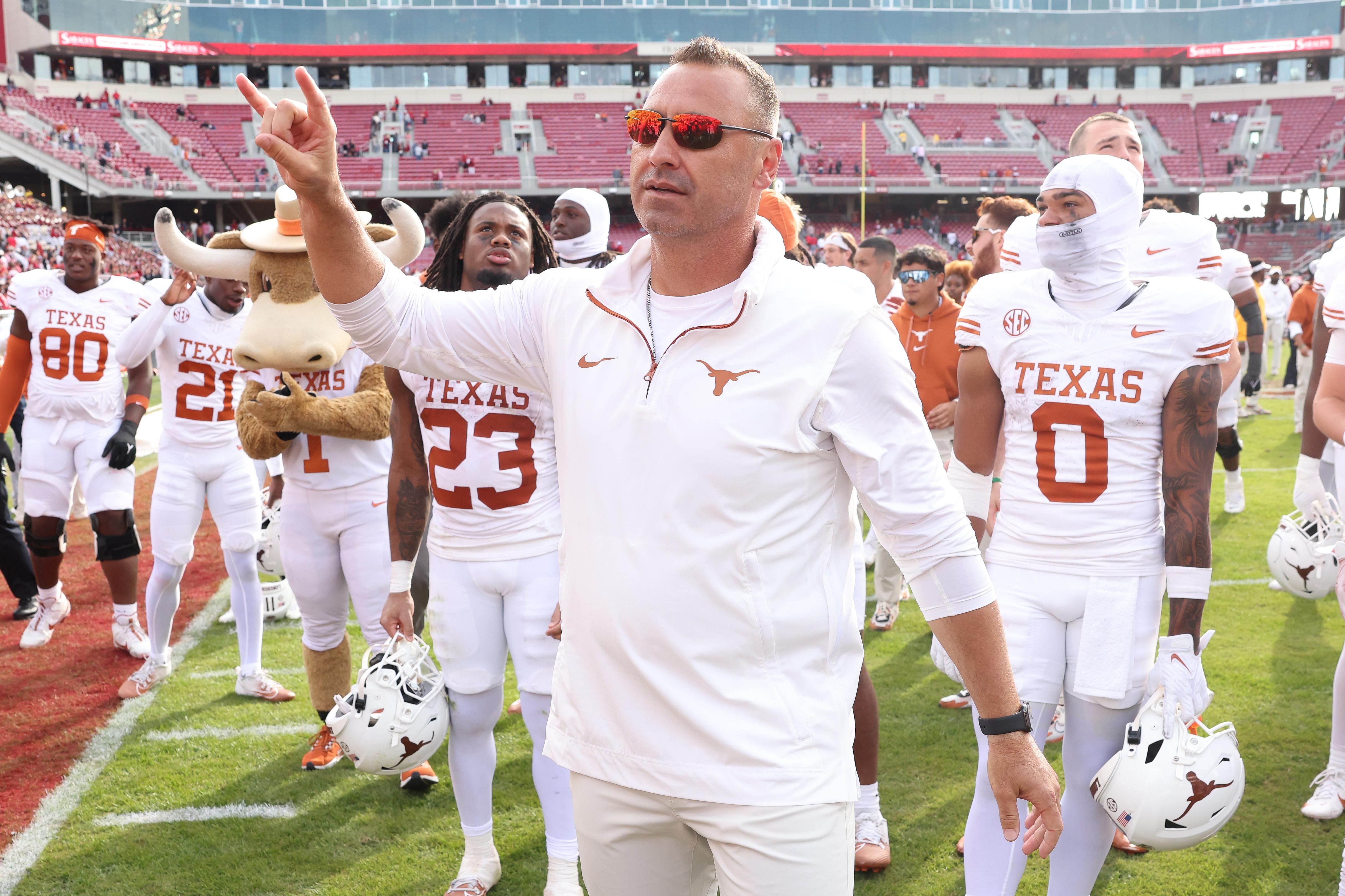 Steve Sarkisian and Texas remain above the fray in the SEC&#039;s battle for CFP spots. (Photo Credit: IMAGN)