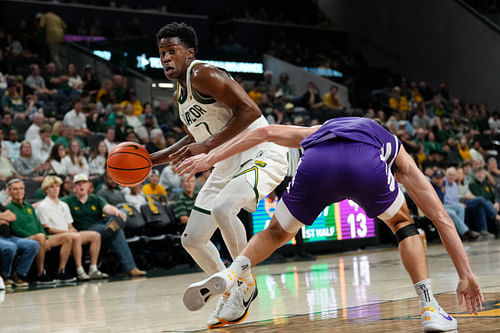 Baylor Bears guard VJ Edgecombe (7) in action against the Tarleton State Texans during the second half of their NCAA game at Paul and Alejandra Foster Pavilion. Photo: Imagn