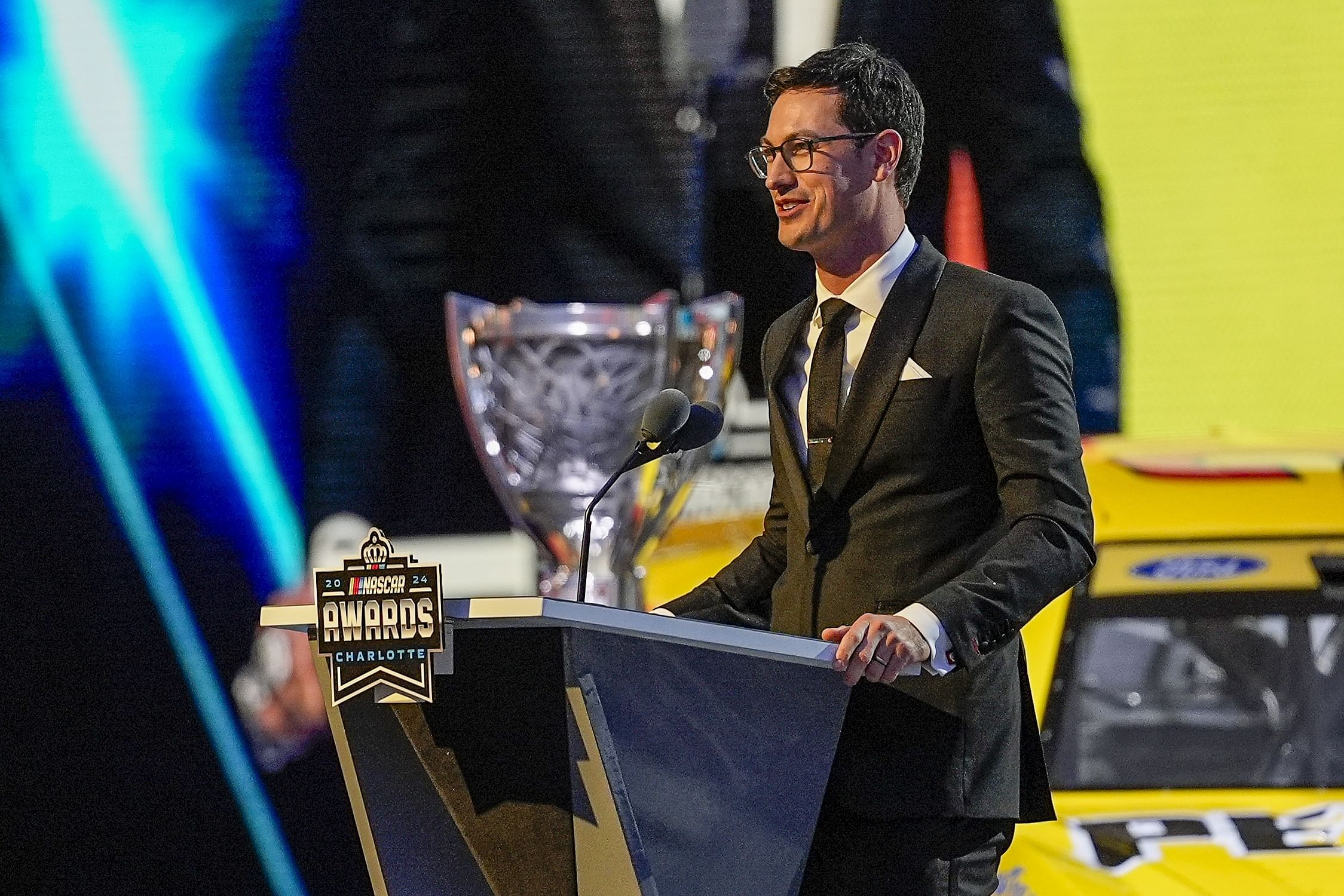  Joey Logano after being announced as the three-time Cup champion during the 2024 NASCAR Awards Banquet- Source: Imagn