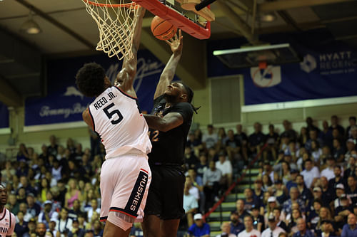 Tarris Reed Jr. going for a block on Dain Dainja (Image Credits: Imagn)