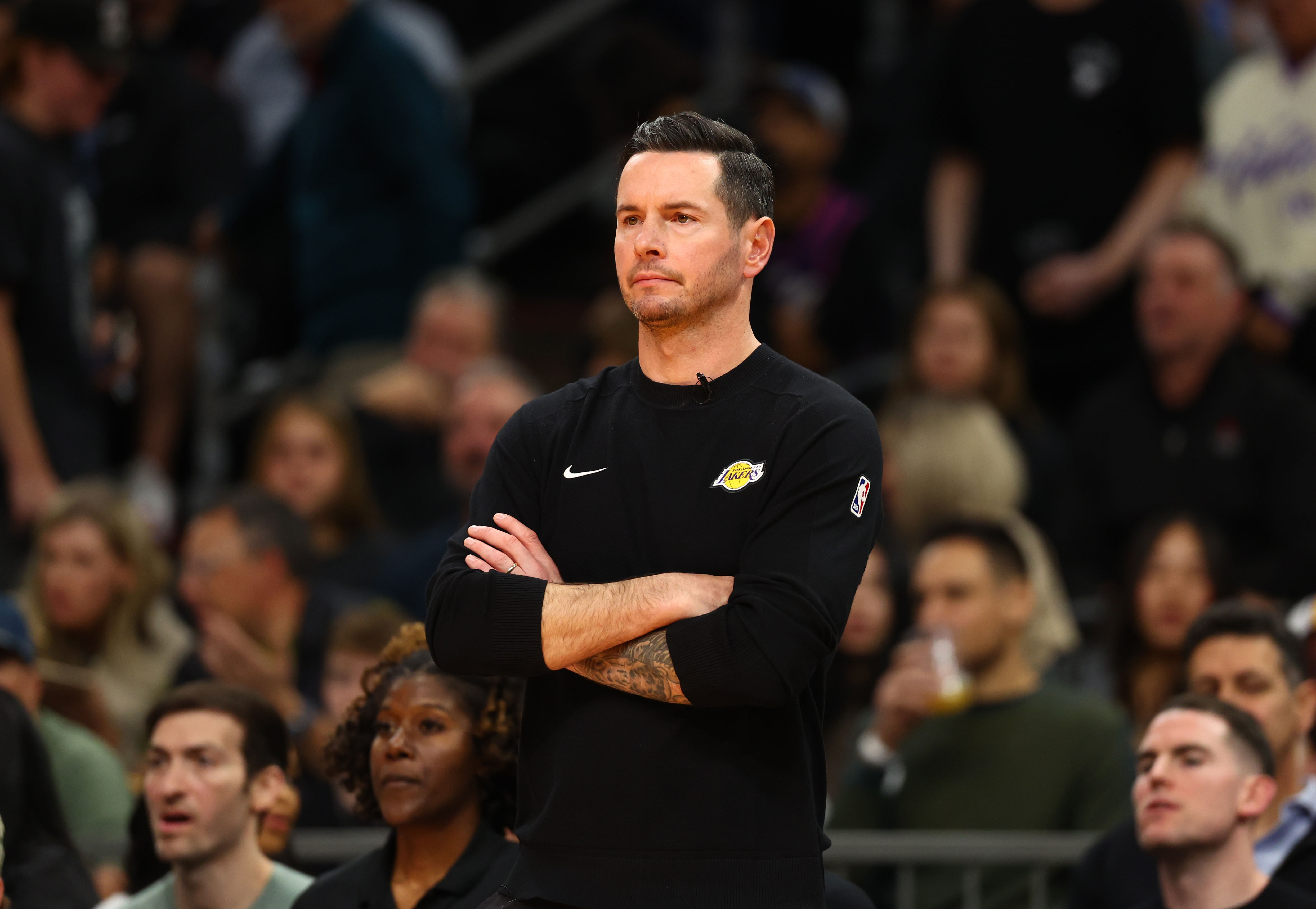 Los Angeles Lakers head coach JJ Redick against the Phoenix Suns during an NBA Cup game at Footprint Center. Photo Credit: Imagn