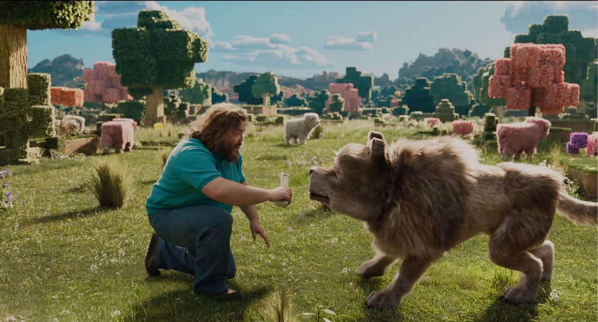 Steve and the tamed wolf in the trailer (Image via Warner Brothers)