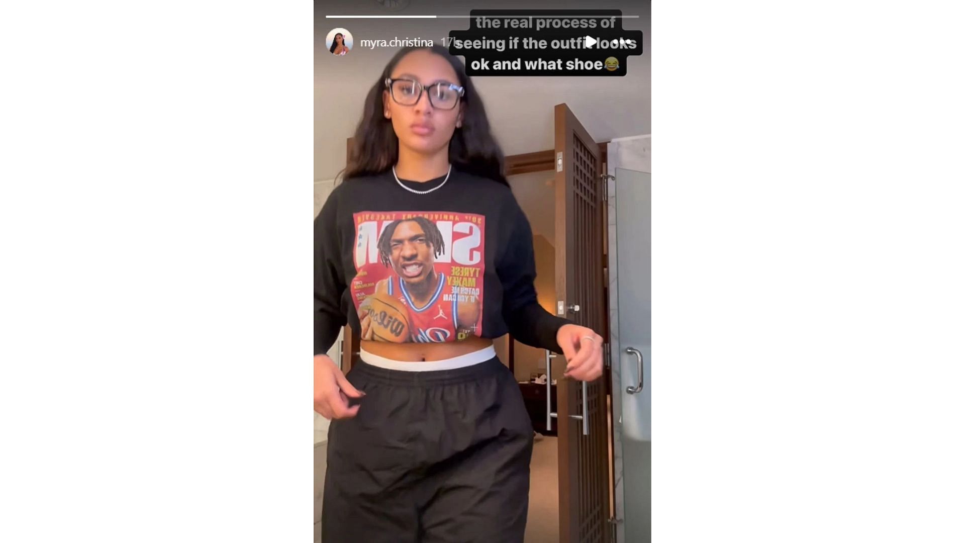 Myra Gordon shares clip in customised Tyrese Maxey t-shirt on SLAM magazine cover. Photo Credit: Myra Gordon's IG story