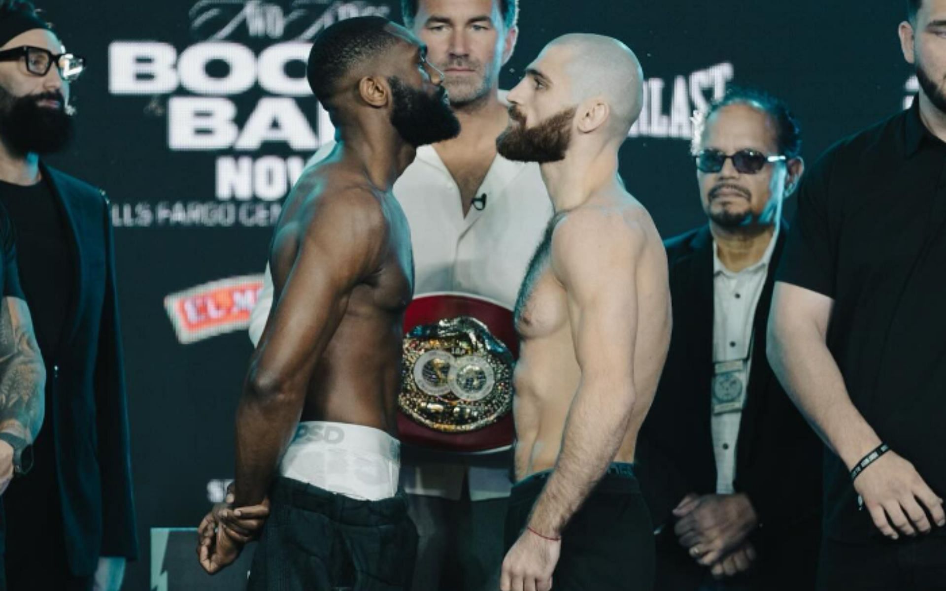 Jaron Ennis (left) attempted IBF welterweight title defense against Karen Chukhadzhian (right) in the main event. [Image courtesy: @jaronennis on Instagram]