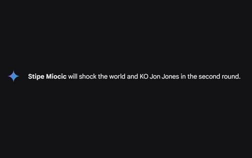 Screenshot of Google's AI prediction for Jon Jones vs. Stipe Miocic