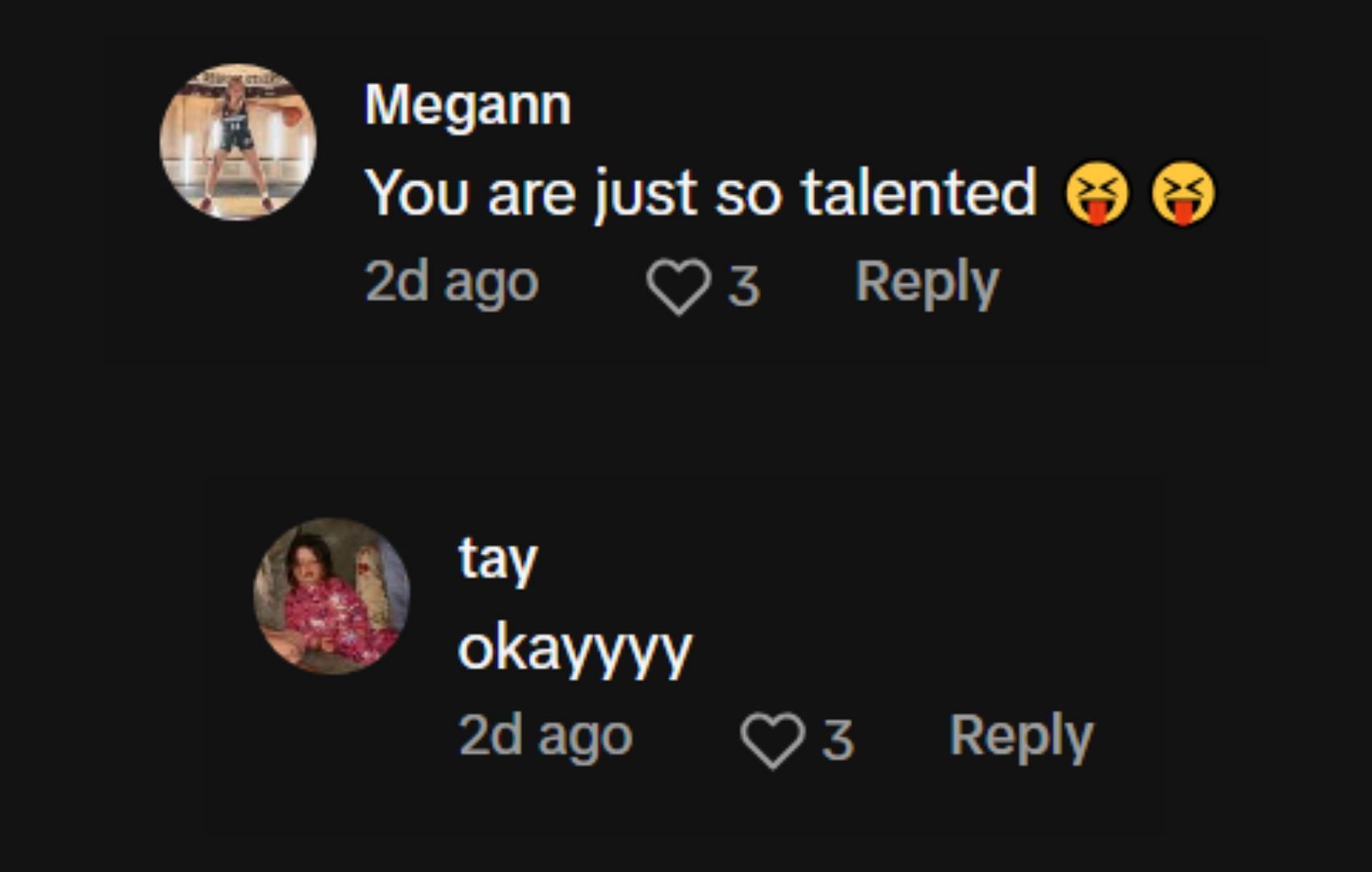 Taylor Stremlow and Megan Olbrys' comment on Lucy Olsen's TikTok