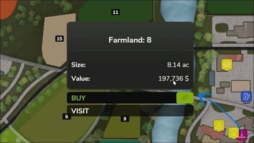 Buying land in FS 25 (Image via Giants Software)