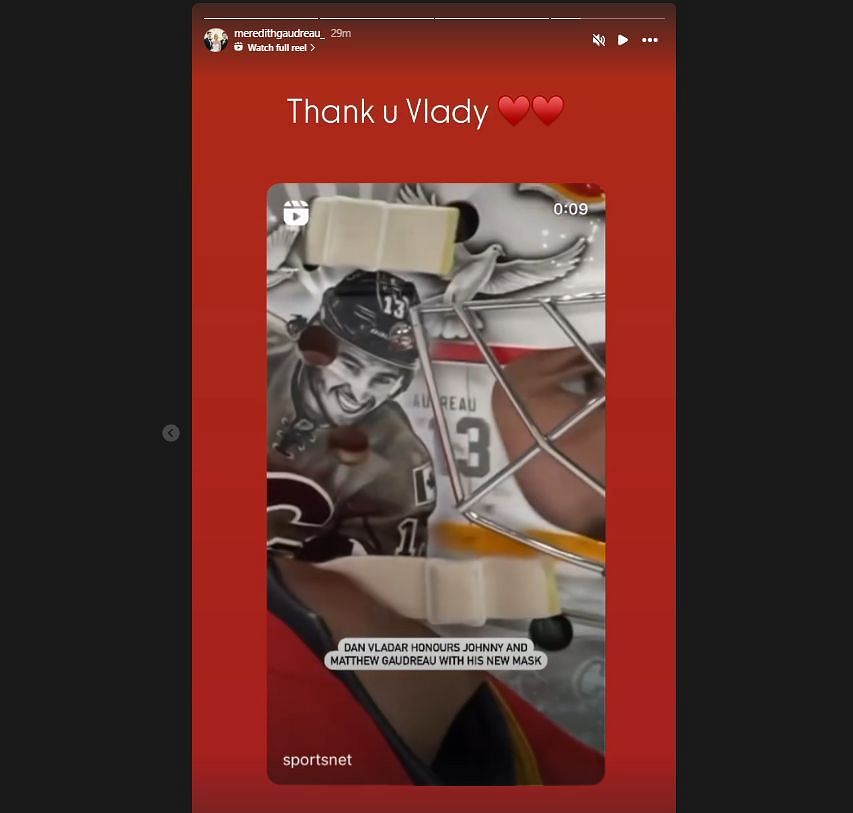 Johnny Gaudreau&#039;s wife Meredith shared on IG story (image credit: meredithgaudreau)