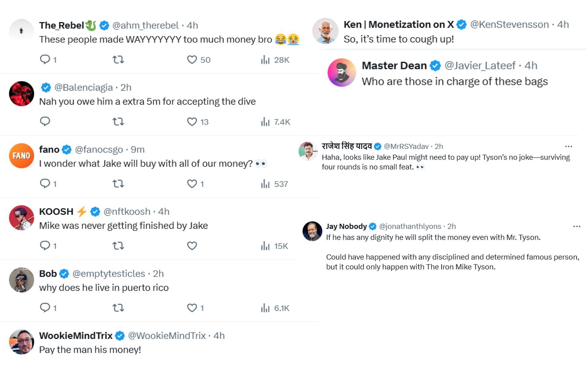 Fans react to Jake Paul&#039;s $5 million promise to Mike Tyson. [Screenshots courtesy: @HappyPunch on X]