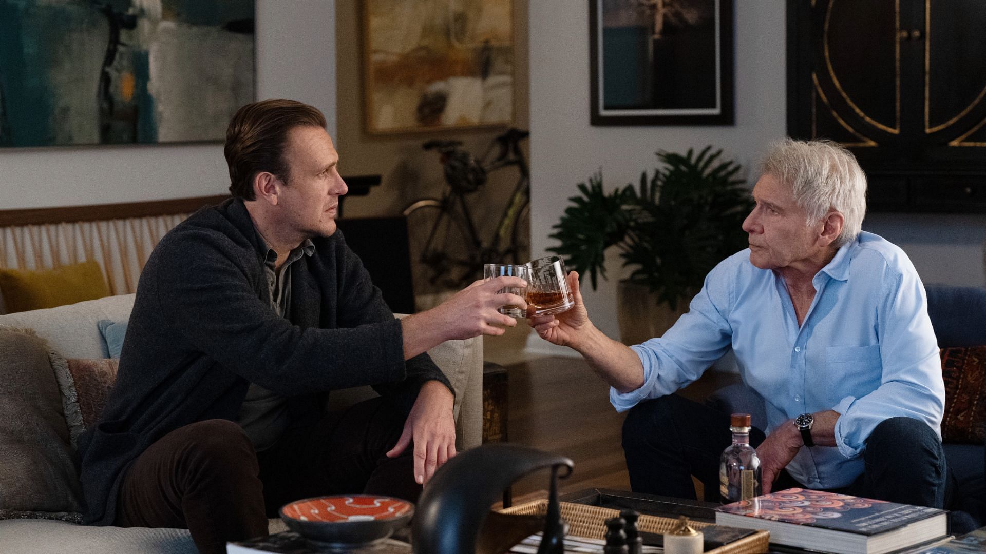 Jason Segel as Jimmy Laird &amp; Harrison Ford as Dr. Paul Rhoades (Image via Apple TV+)