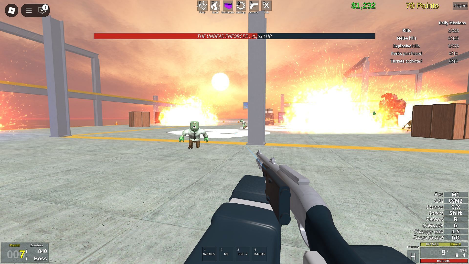 Zombie Uprising gameplay (Image via Roblox)