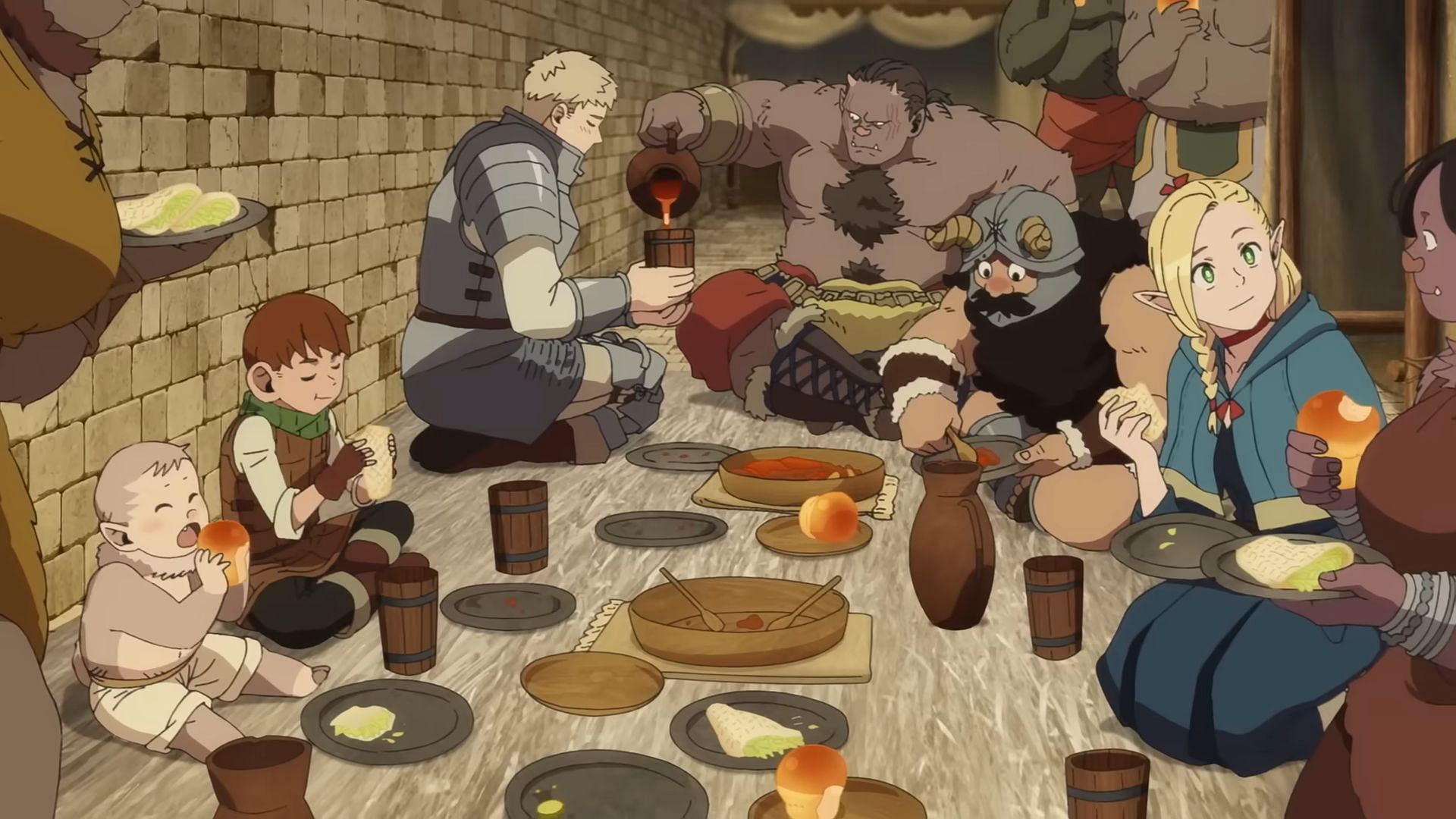 Characters indulging in gourmet dining as seen in the anime (Image via Trigger)