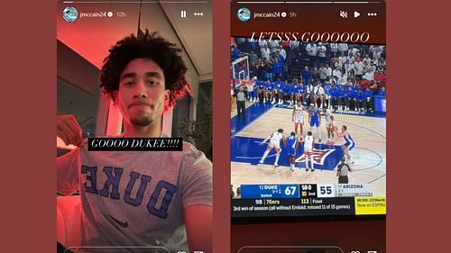 Jared McCain shows support for Cooper Flagg and the Duke Blue Devils on his IG story. (Credits: @jmccain24/Instagram)