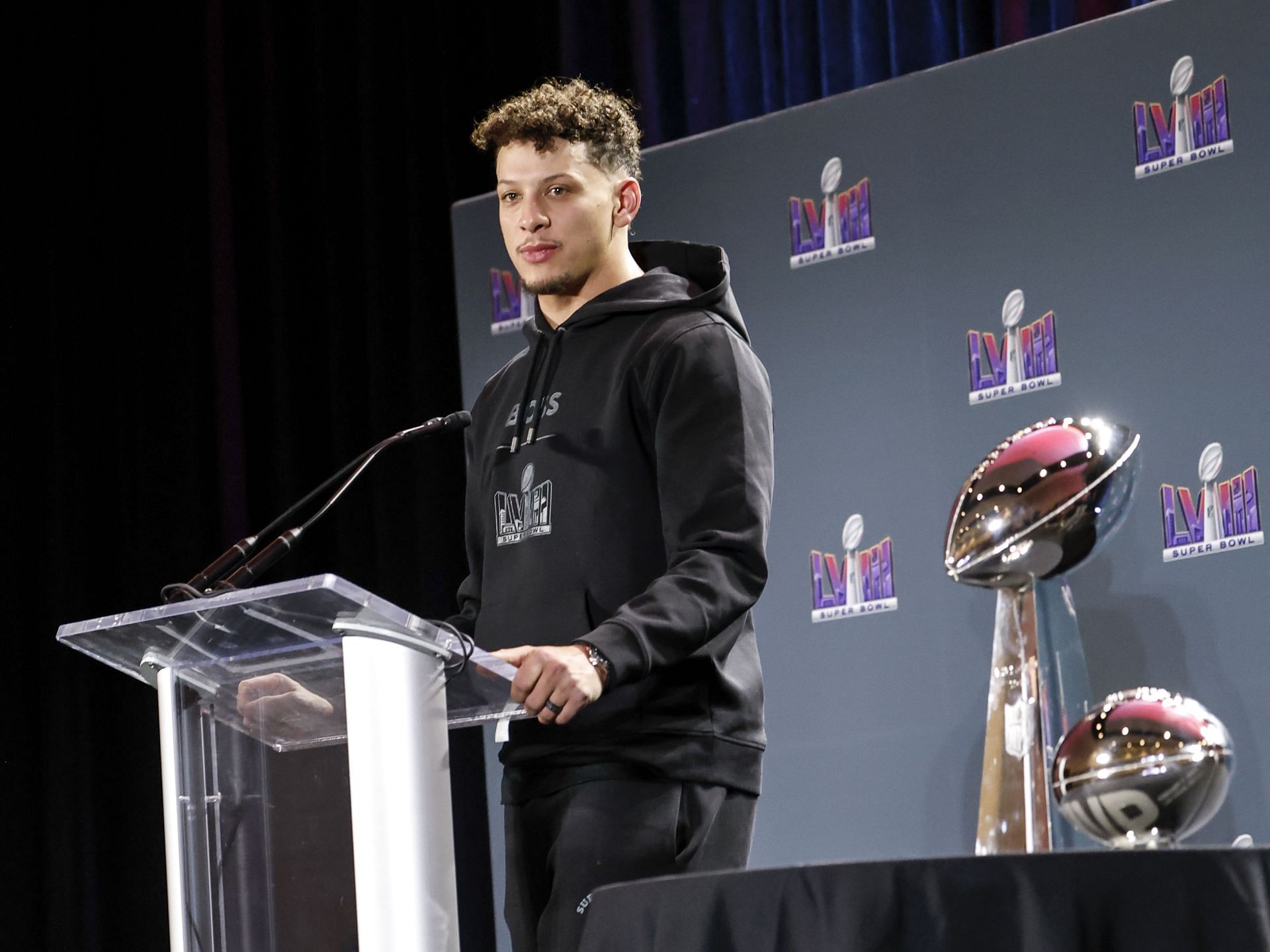 Patrick Mahomes during Super Bowl Winning Team Head Coach and MVP Press Conference - Source: Getty