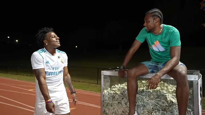 Noah Lyles narrowly beats IShowSpeed in a 50m sprint for MrBeast's $100K challenge