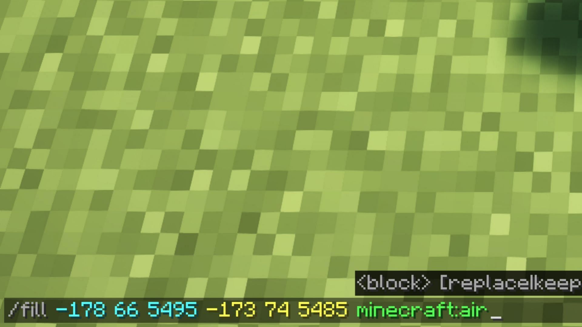 Fill command used between two coordinates to replace any block with air (Image via Mojang Studios)