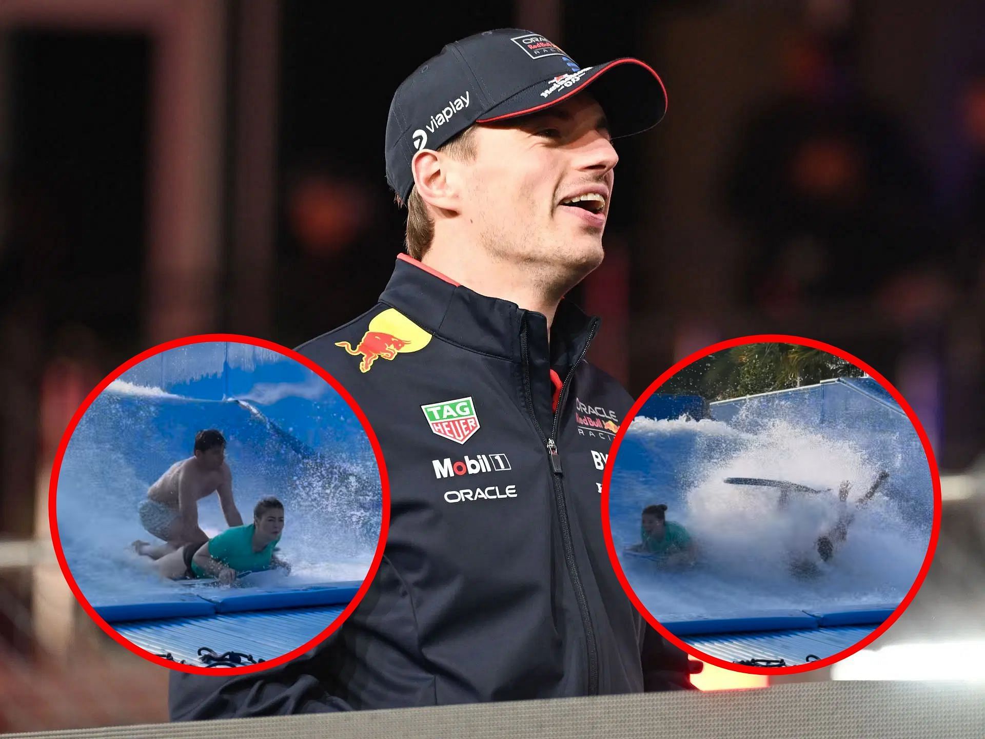 Max Verstappen hilariously flips while bodyboarding with sister Victoria Verstappen ahead of the 2024 F1 Qatar Grand Prix (Image via Getty || Instagram/victoriaverstappen)