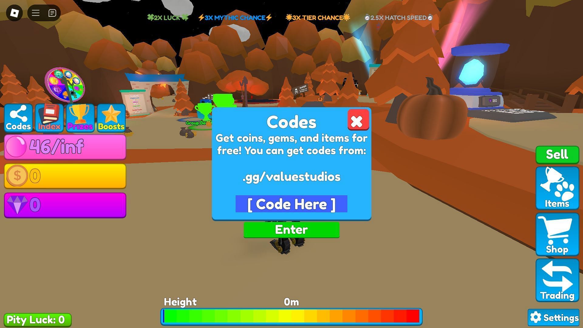 Code box in Bubble Gum Champions (Image via Roblox)