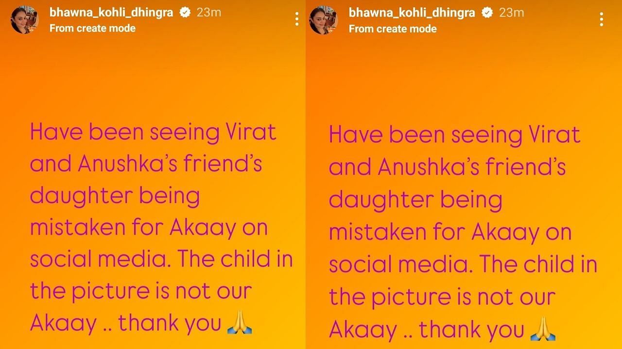विराट कोहली की बहन ने शेयर की इंस्टाग्राम स्टोरी (photo credit: instagram/bhawna_kohli_dhingra)
