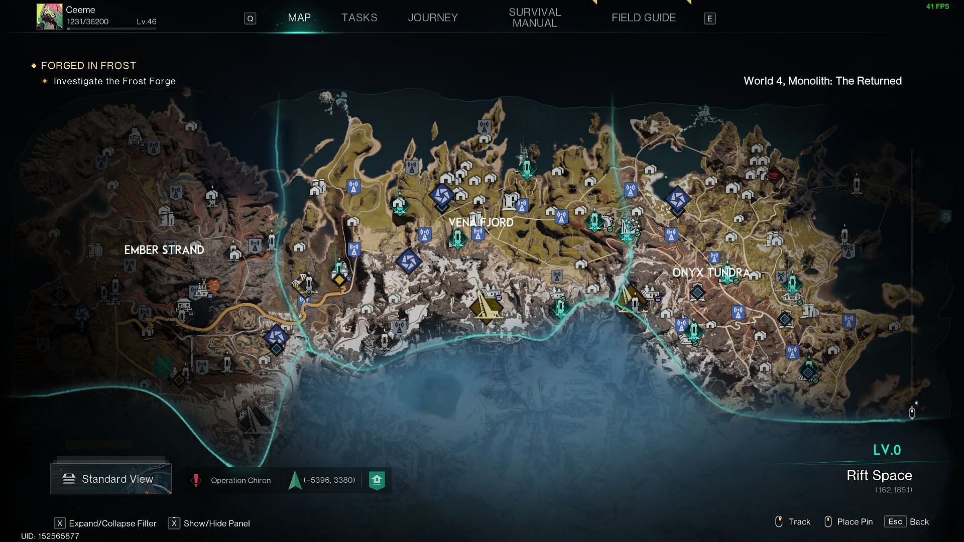 There are multiple Side Quests dotted throughout the three regions in the Way of Winter&#039; map in Once Human (Image via Starry Studio)