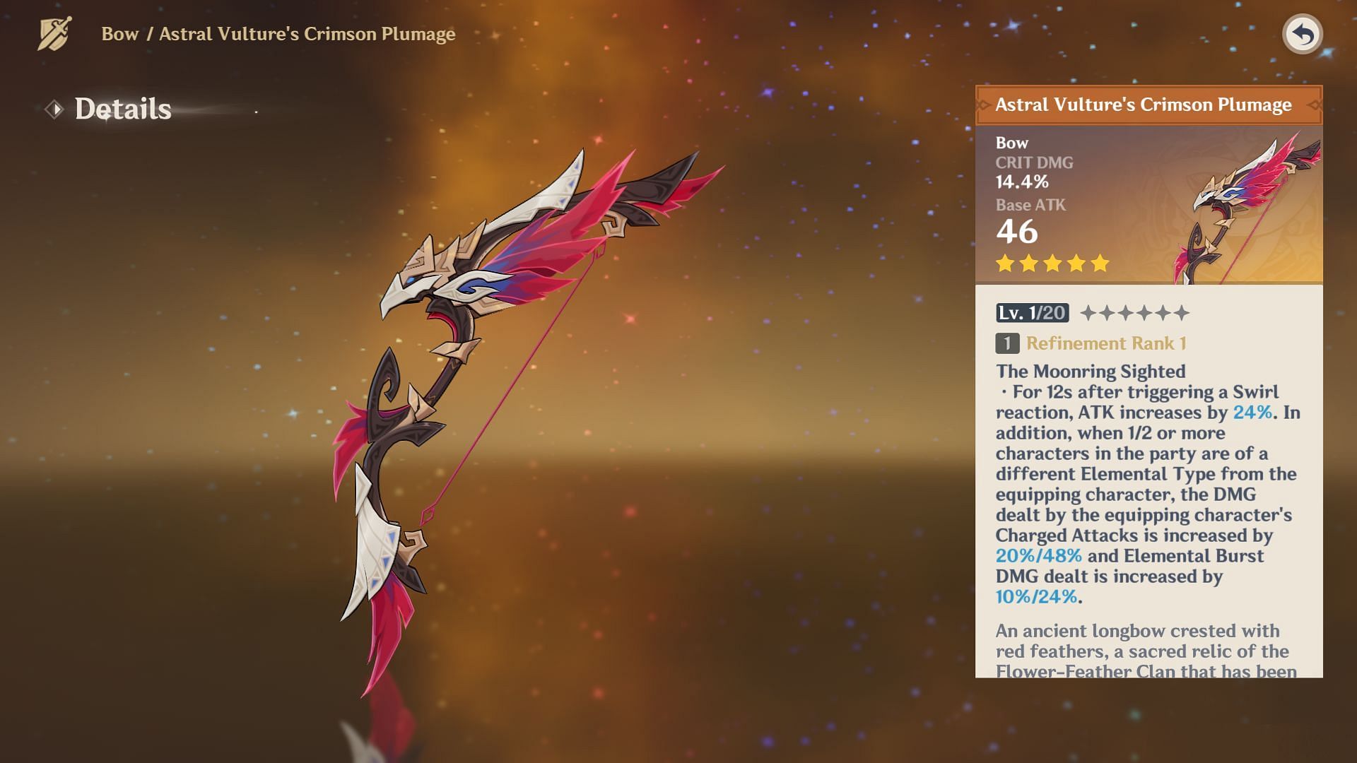 Astral Vulture&#039;s Crimson Plumage (Image via HoYoverse)