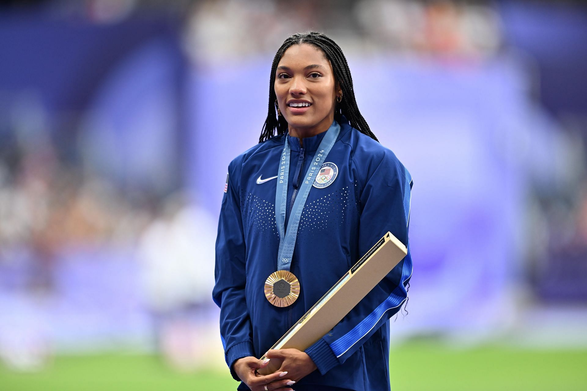 Tara Davis-Woodhall at the Olympic Games Paris 2024 - Women&#039;s Long Jump (Image via Getty)