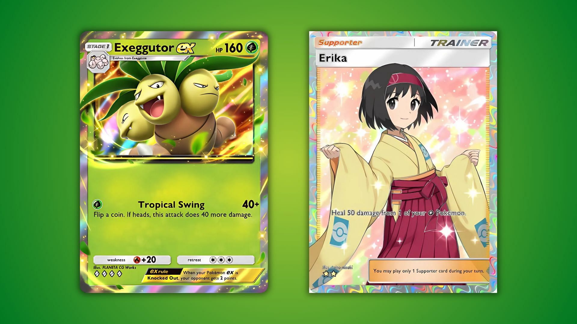 Exeggutor EX and Erika's cards in Pokemon TCG Pocket (Image via The Pokemon Company)