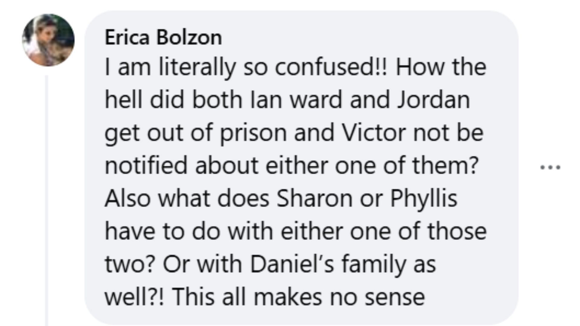 A fan reaction questioning the connection between the characters (Image via Facebook/The Young and the Restless)