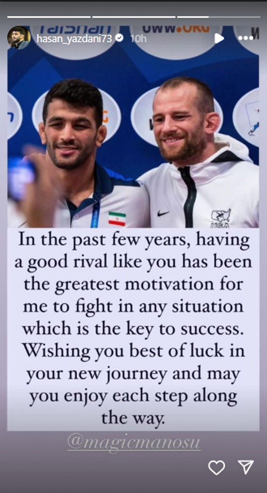 Screenshot of Hassan Yazdani&#039;s Instagram story (@hasan_yazdani73)