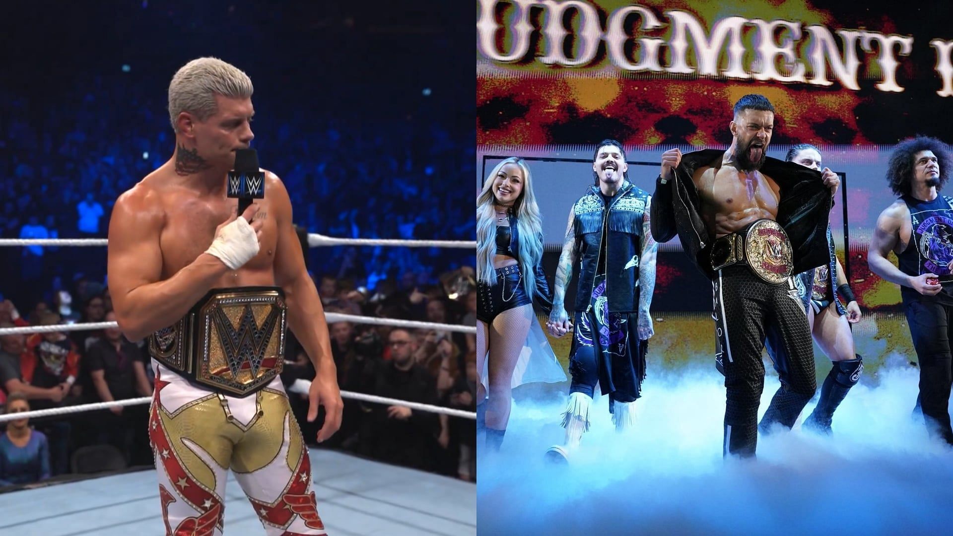 Cody Rhodes (left), The Judgment Day (right) (Images via Cody and Finn on X)