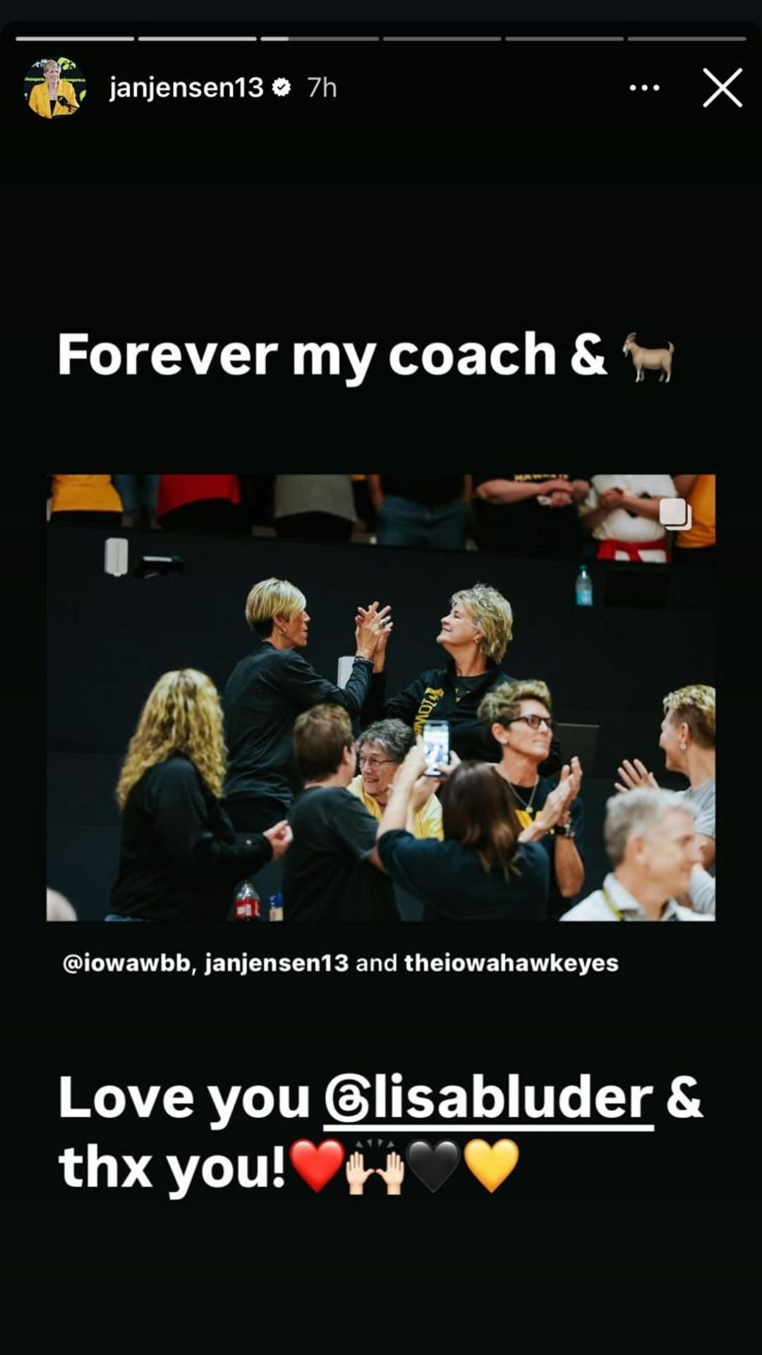 Jan Jensen pays tribute to former Iowa coach Lisa Bluder (Image Source: @janjensen13/Instagram)