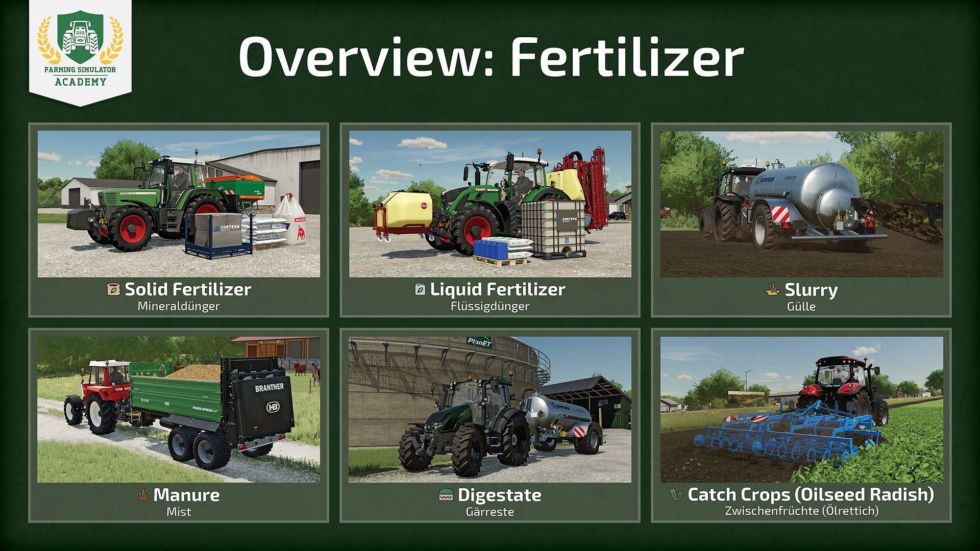 All available fertilizers in Farming Simulator 25 (Image via Giants Software)