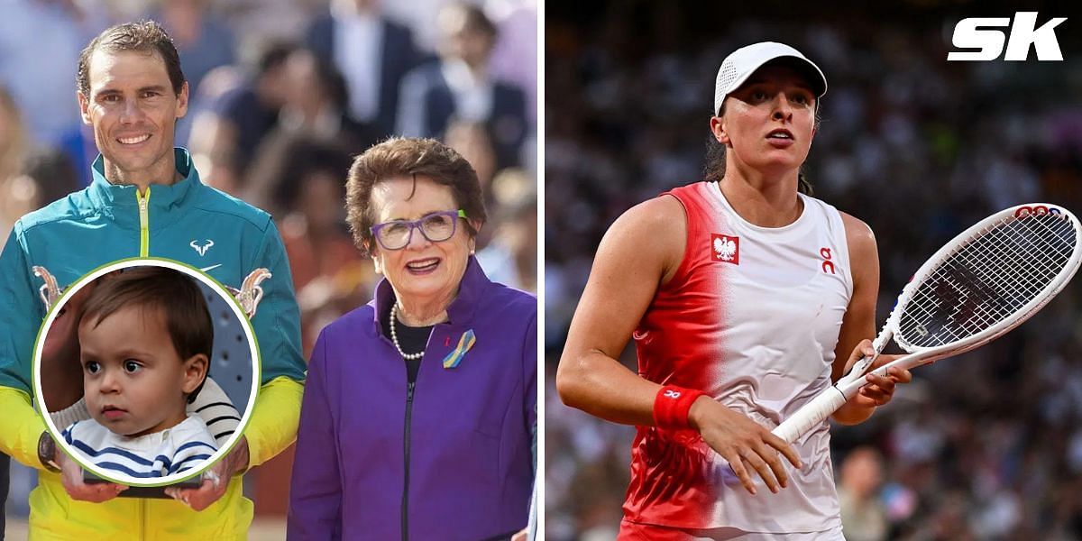 (Left to Right) Rafael Nadal, Billie Jean King, Rafa Nadal Jr. (Inset), Iga Swiatek (Image source: Getty)