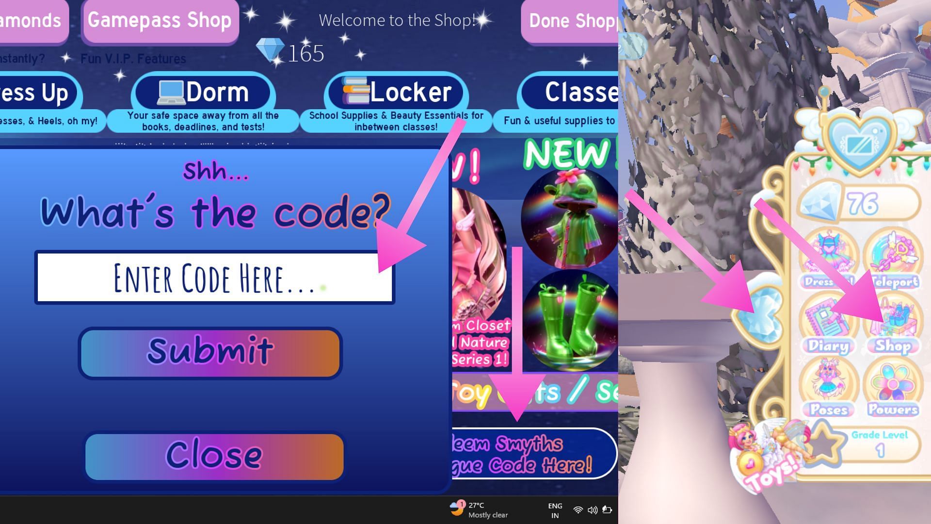 Avoid extra spacing after copying and pasting an active code in Royale High (Image via Roblox)