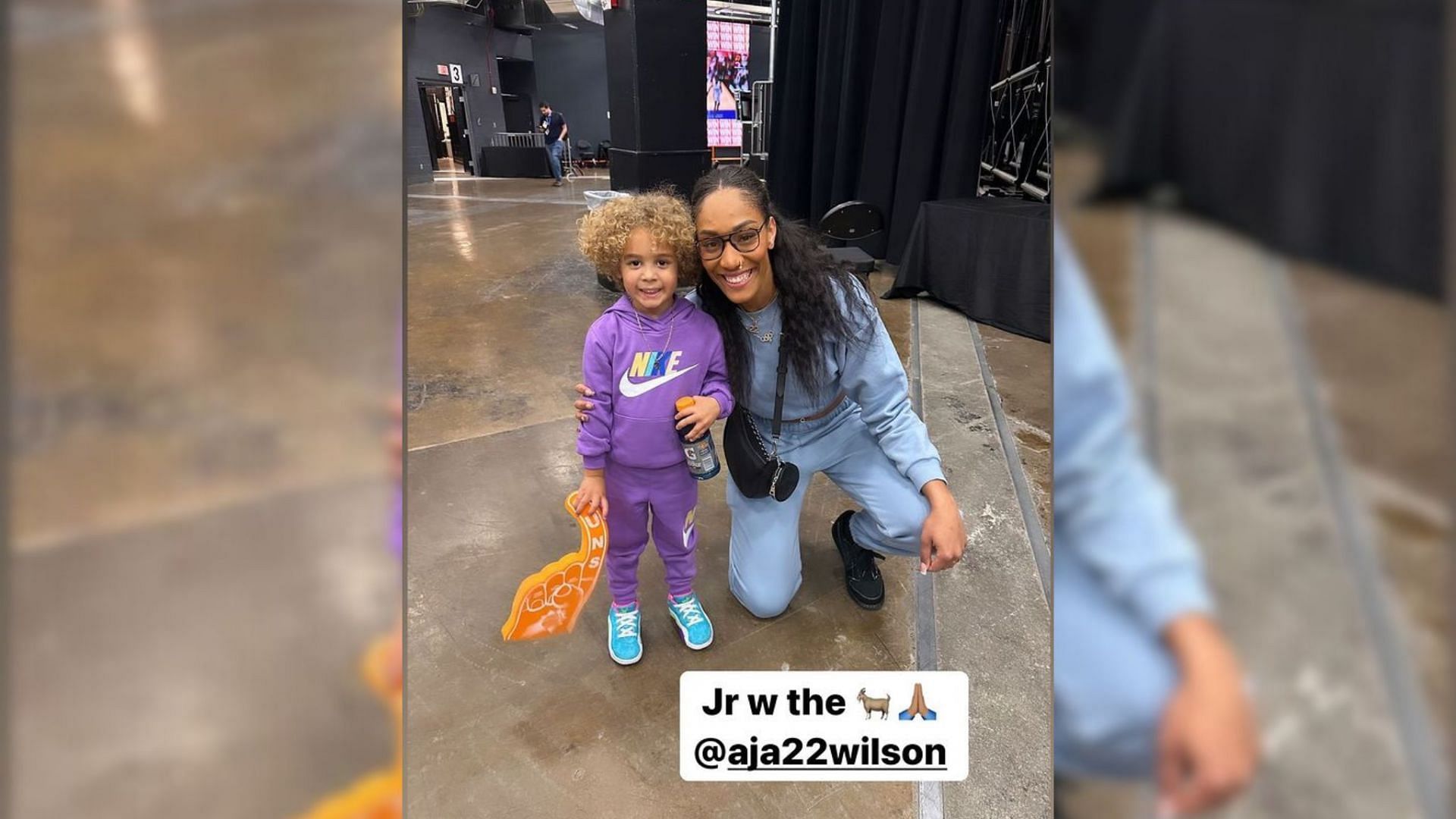 Tyus Jones shares photo of his son Tyus Jr. with A&#039;ja Wilson (Photo from @1tyus/ IG)