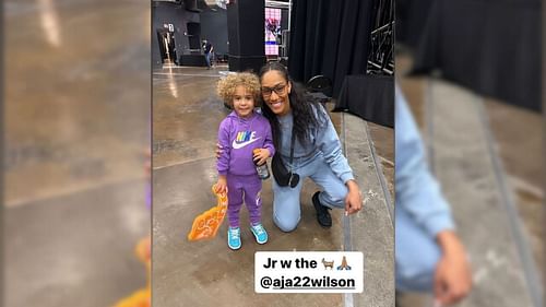 Tyus Jones shares photo of his son Tyus Jr. with A'ja Wilson (Photo from @1tyus/ IG)