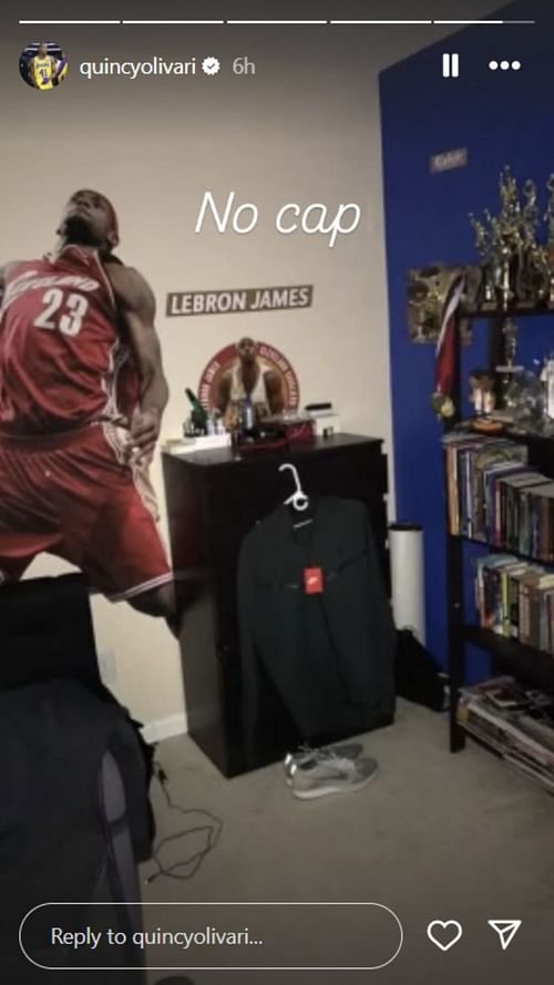 Lakers' #41 Quincy Olivari drops 2-word message while giving proof of LeBron James poster in his room (Image Credit: @quincyolivari on Instagram)