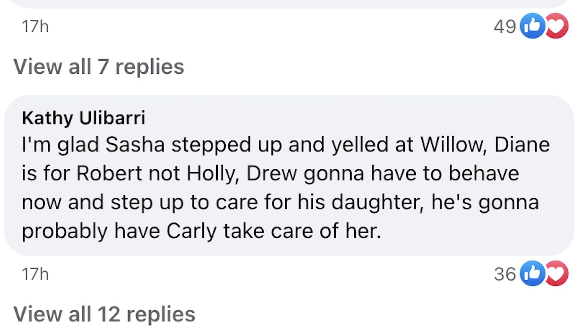 Screenshot of the comment (Image via Facebook / General Hospital)